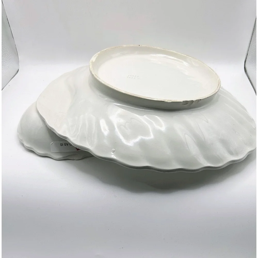 Vintage Italian Ceramic White Scalloped Shell Chip and Dip Serving Tray Italy